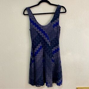 Free People Blue and Gray Zigzag Mini Swing Dress Size XS